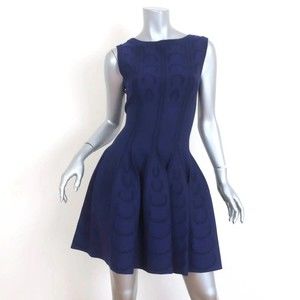 Alaia Fit & Flare Dress Cobalt Intarsia Knit Size 40 Sleeveless Mini NEW